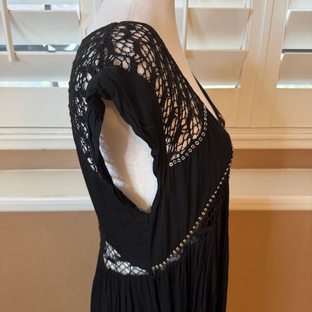 Free People Blessed Are The Meek Black Crochet Maxi Dress Boho Beach Comfy Sz S - Picture 3 of 7